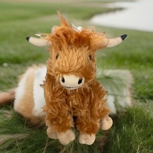 Living Nature Highland Cow Brown Stuffed Animal | Farm Toy with Sound | Soft Toy